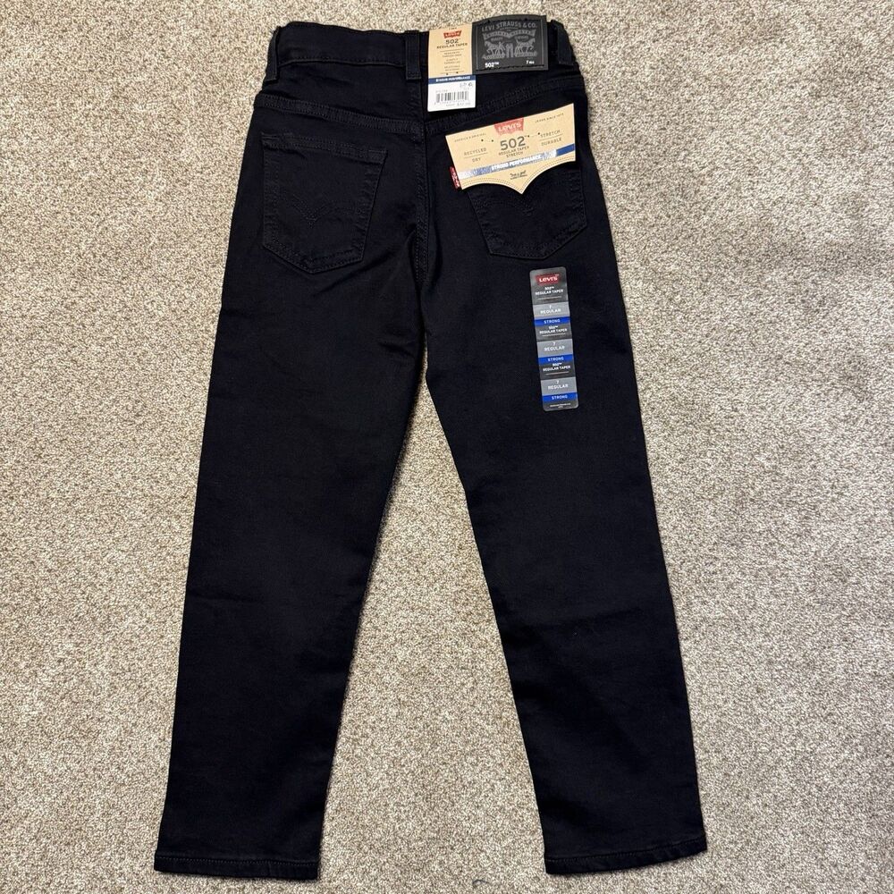 Levi's Boys 502 Regular Taper Jeans Black Stretch Adjustable Waist Size 7 Reg